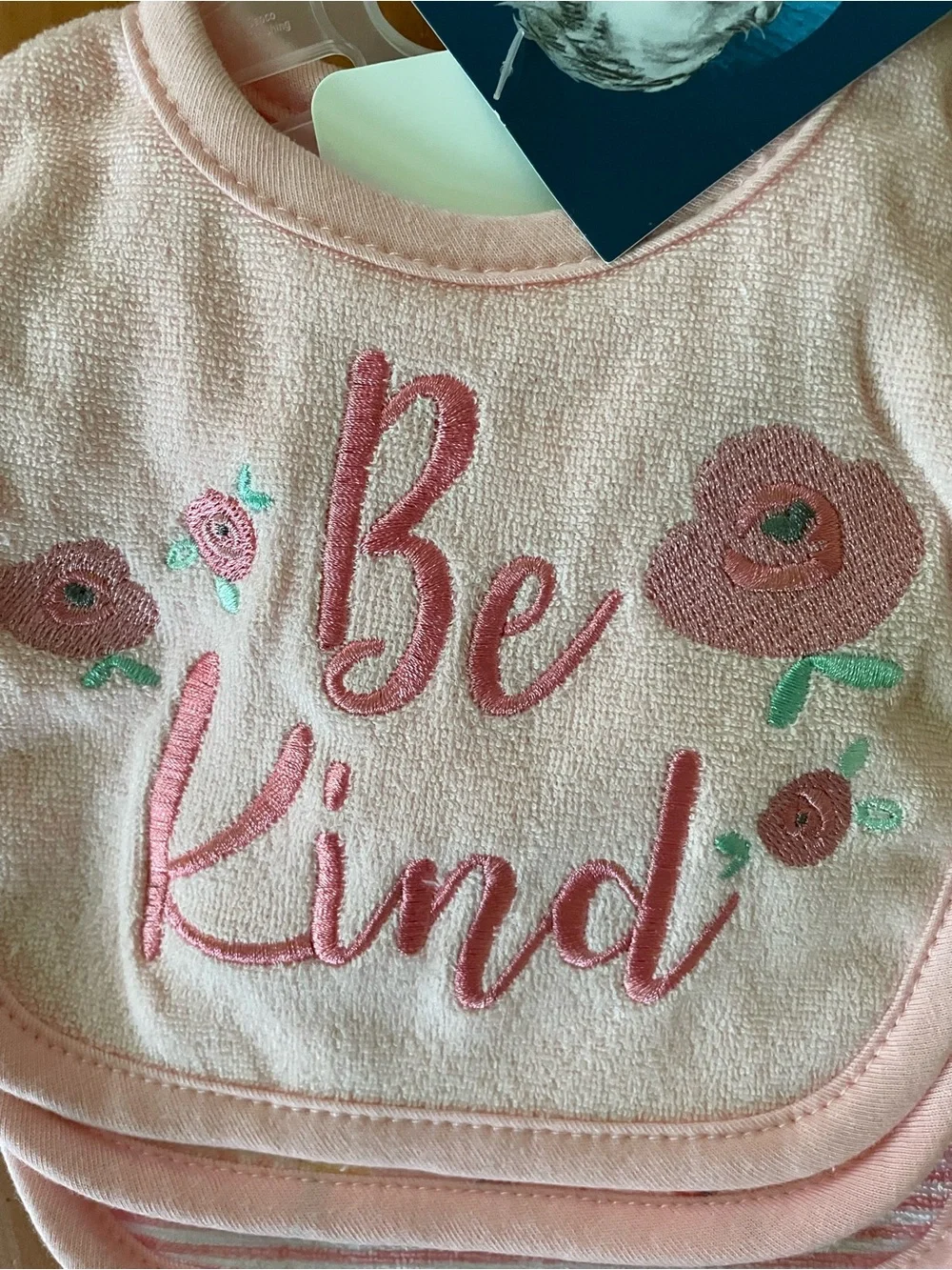 Infant Pink Bibs 0-3 Months Gerber “Be Kind” floral striped. 